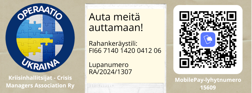 Yhdistyksen logo, keräystilin numero, lupanumero ja QR-koodi MobilePayllä lahjoittamista varten.